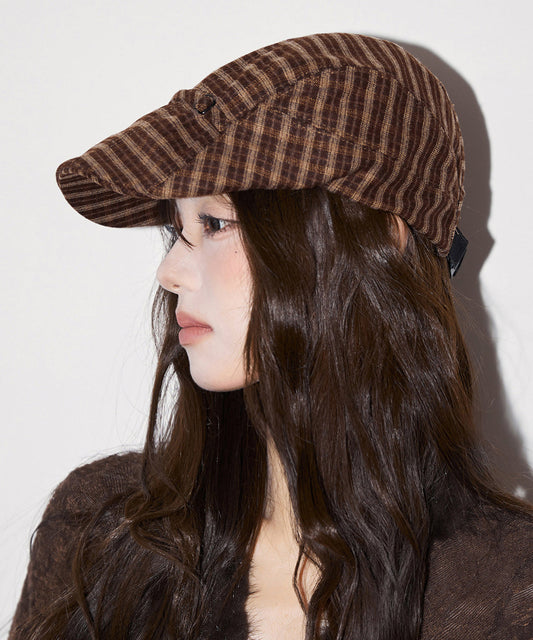 Vintage Patchwork Coffee Plaid Woolen Breton Hat