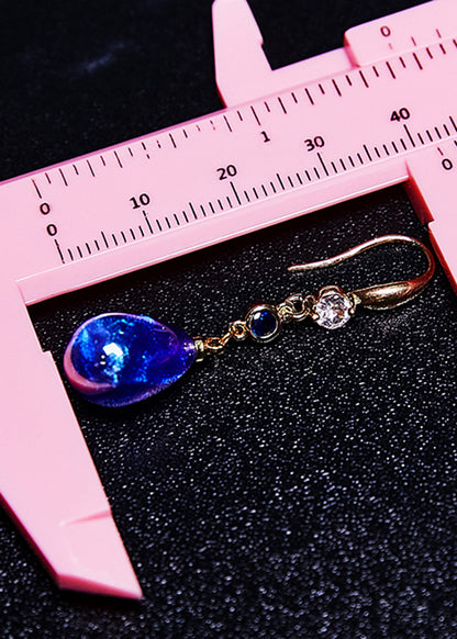 Vintage Peacock Blue Water Droplet Gem Stone Drop Earrings