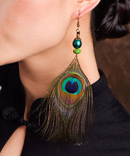 Load image into Gallery viewer, Vintage Peacock Feather Ethnic Style Copper Drop Earrings