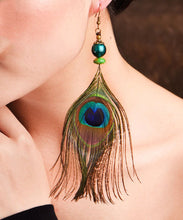 Load image into Gallery viewer, Vintage Peacock Feather Ethnic Style Copper Drop Earrings