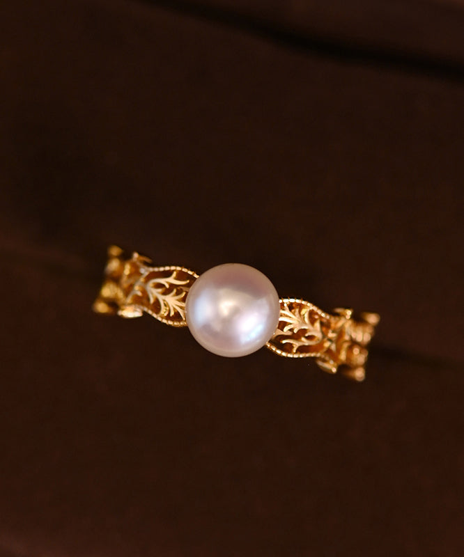 Vintage Pearl Hollow Out Adjustable Gold Plated Rings