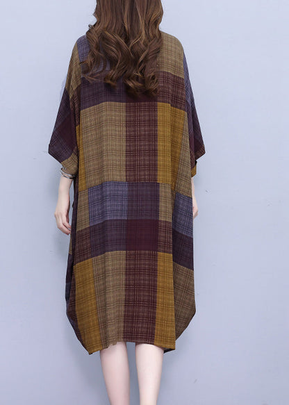 Vintage Peter Pan Collar Plaid Long Shirt Dress Summer