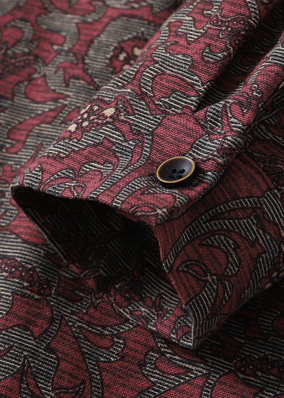 Vintage Peter Pan Collar Print Pockets Cotton Shirts Dress Spring