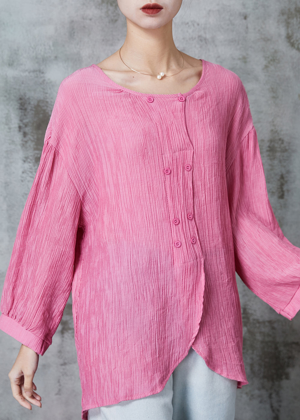 Vintage Pink Oversized Double Breast Cotton Top Summer