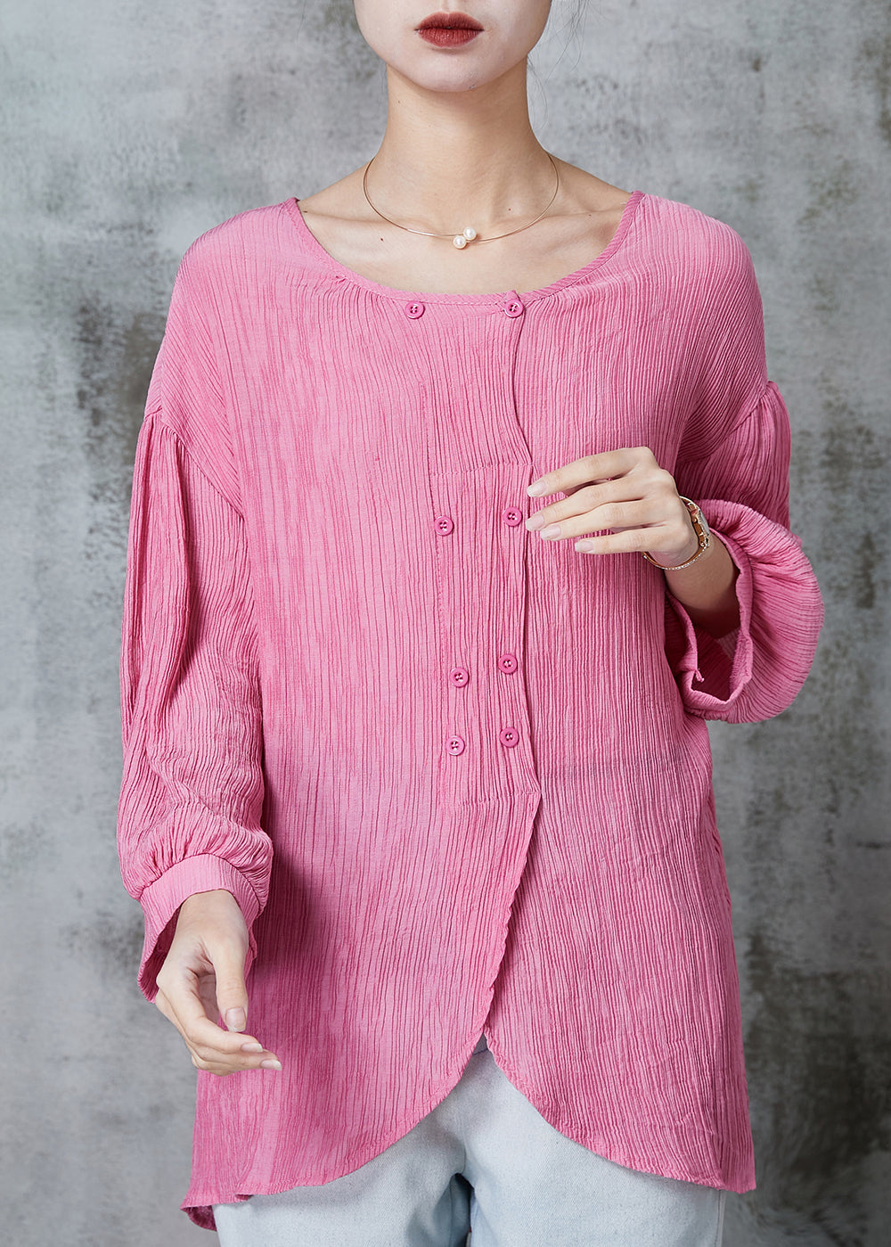 Vintage Pink Oversized Double Breast Cotton Top Summer