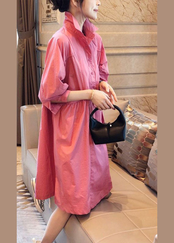 Vintage Purple polka dots Pockets Button Fall Half Sleeve Shirt dress