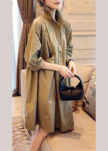 Vintage Purple polka dots Pockets Button Fall Half Sleeve Shirt dress