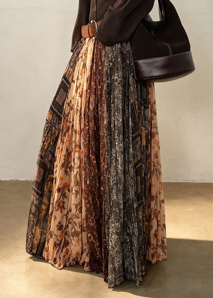 Vintage Print Elastic Waist Pleated Skirt Fall