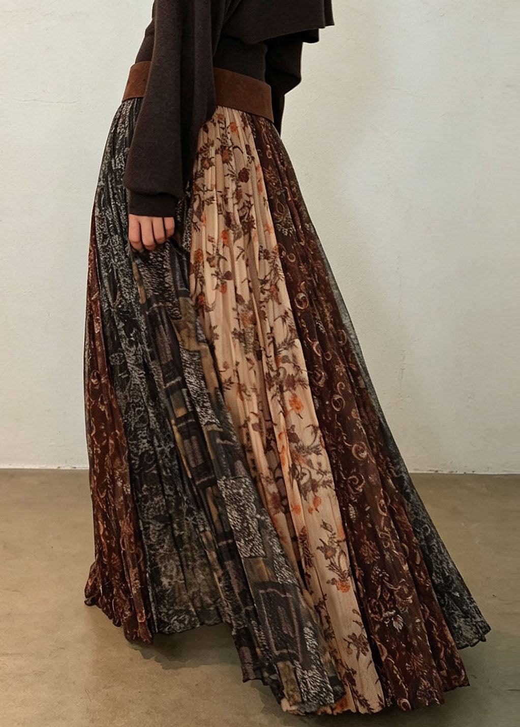 Vintage Print Elastic Waist Pleated Skirt Fall