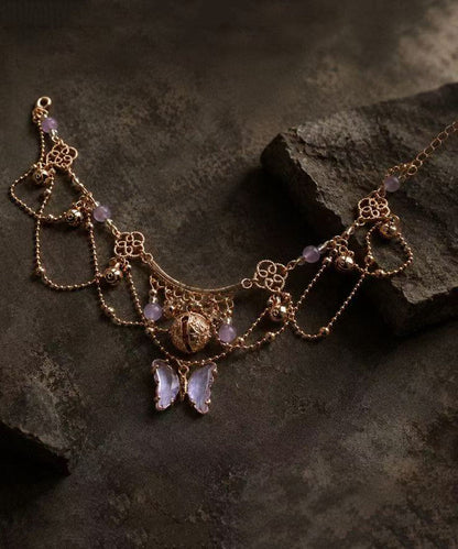 Vintage Purple Butterfly Alloy Bell Tassel Anklets