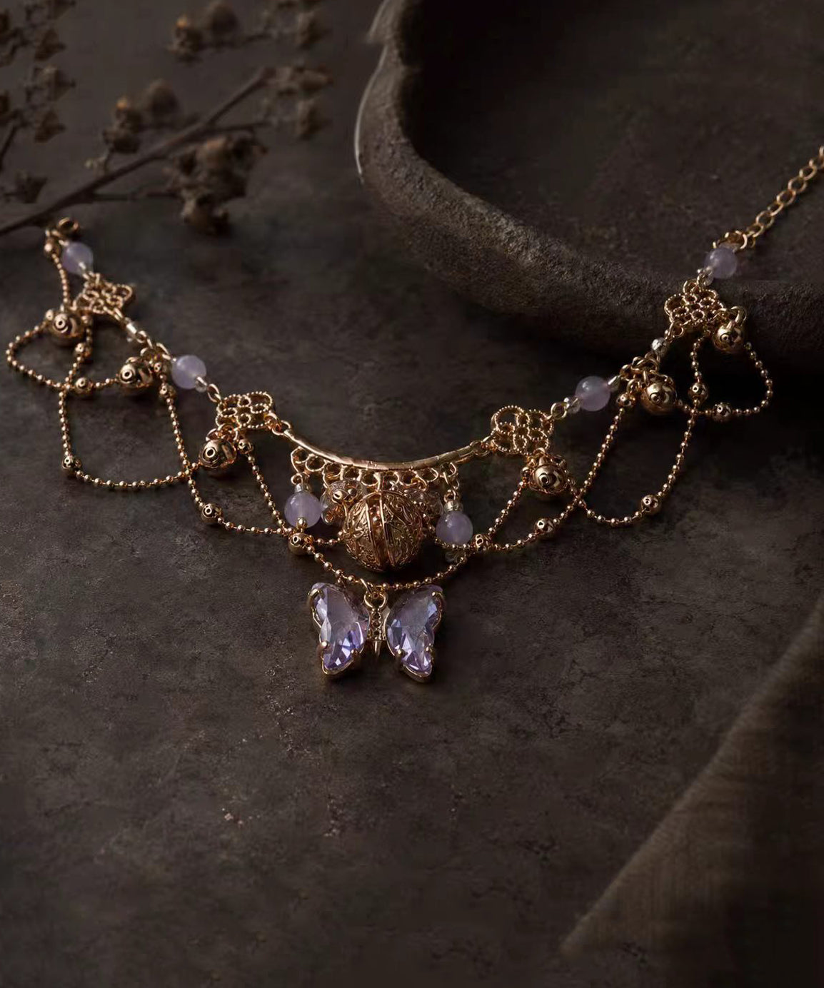 Vintage Purple Butterfly Alloy Bell Tassel Anklets