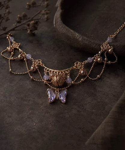 Vintage Purple Butterfly Alloy Bell Tassel Anklets