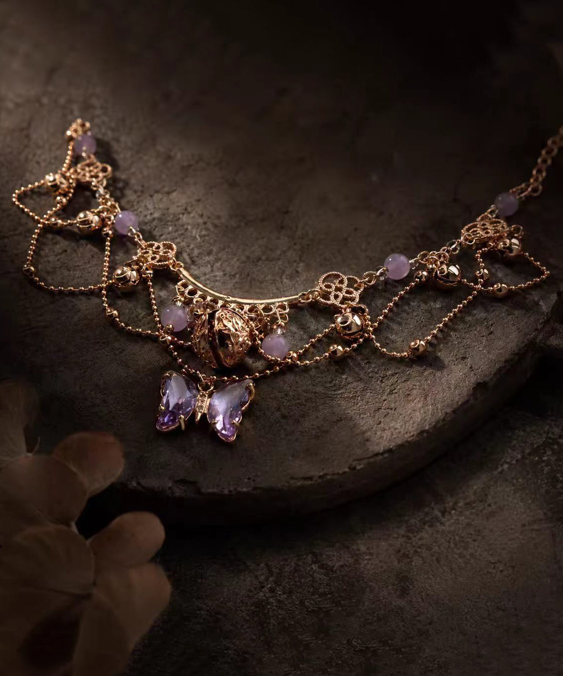 Vintage Purple Butterfly Alloy Bell Tassel Anklets