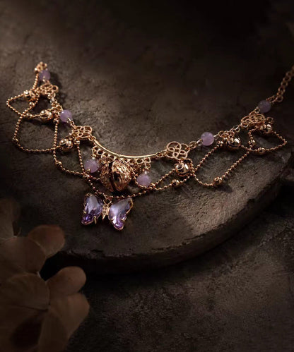 Vintage Purple Butterfly Alloy Bell Tassel Anklets