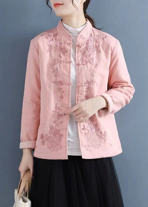 Vintage Purple Embroidered Oriental Button Fine Cotton Filled Coats Spring