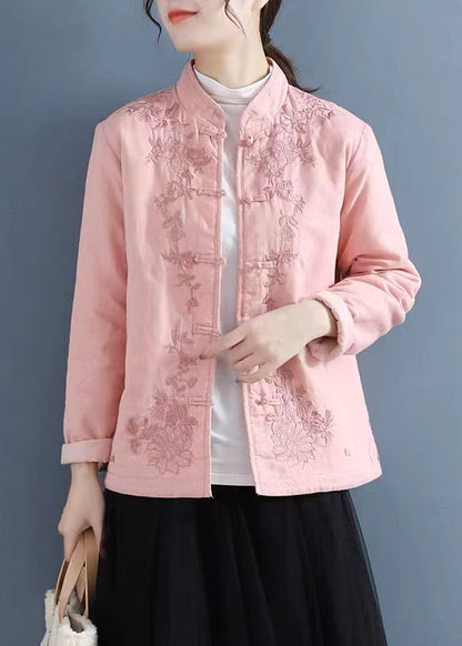 Vintage Purple Embroidered Oriental Button Fine Cotton Filled Coats Spring