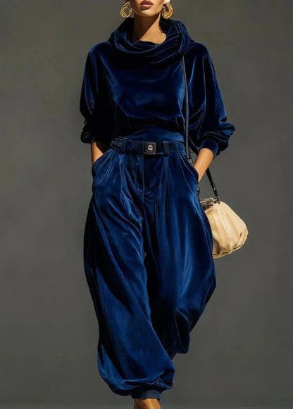Vintage Purple Hooded Top And Harem Pants Two Pieces Set Fall