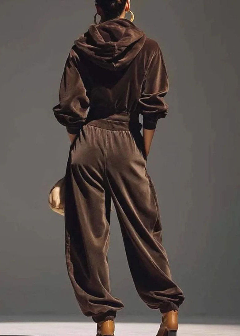 Vintage Purple Hooded Top And Harem Pants Two Pieces Set Fall