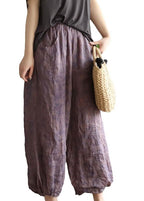 Vintage Purple Pockets Elastic Waist Linen Lantern Pants Summer
