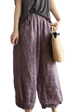 Load image into Gallery viewer, Vintage Purple Pockets Elastic Waist Linen Lantern Pants Summer