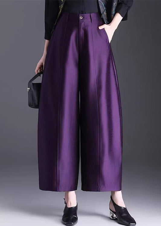 Vintage Purple Pockets High Waist Wide Leg Crop Pants Fall