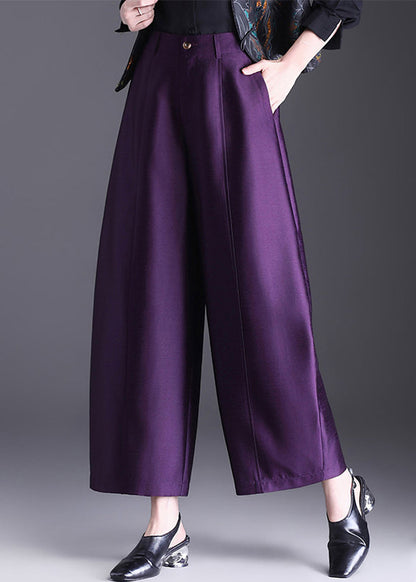 Vintage Purple Pockets High Waist Wide Leg Crop Pants Fall