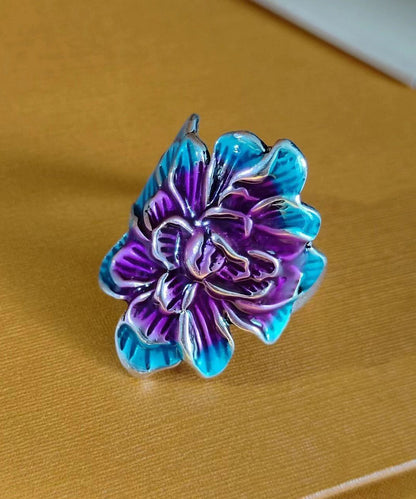 Vintage Purple Sterling Silver Cloisonne Peony Rings