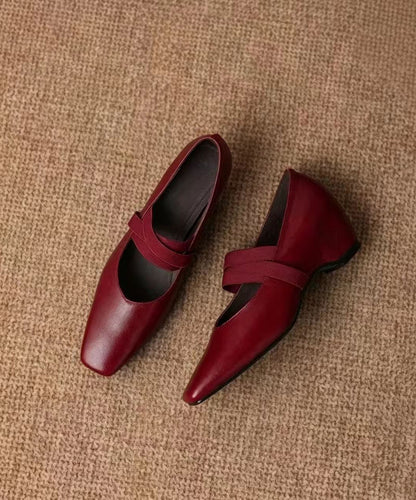 Vintage Red Cross Strap Faux Leather Wedge Heels
