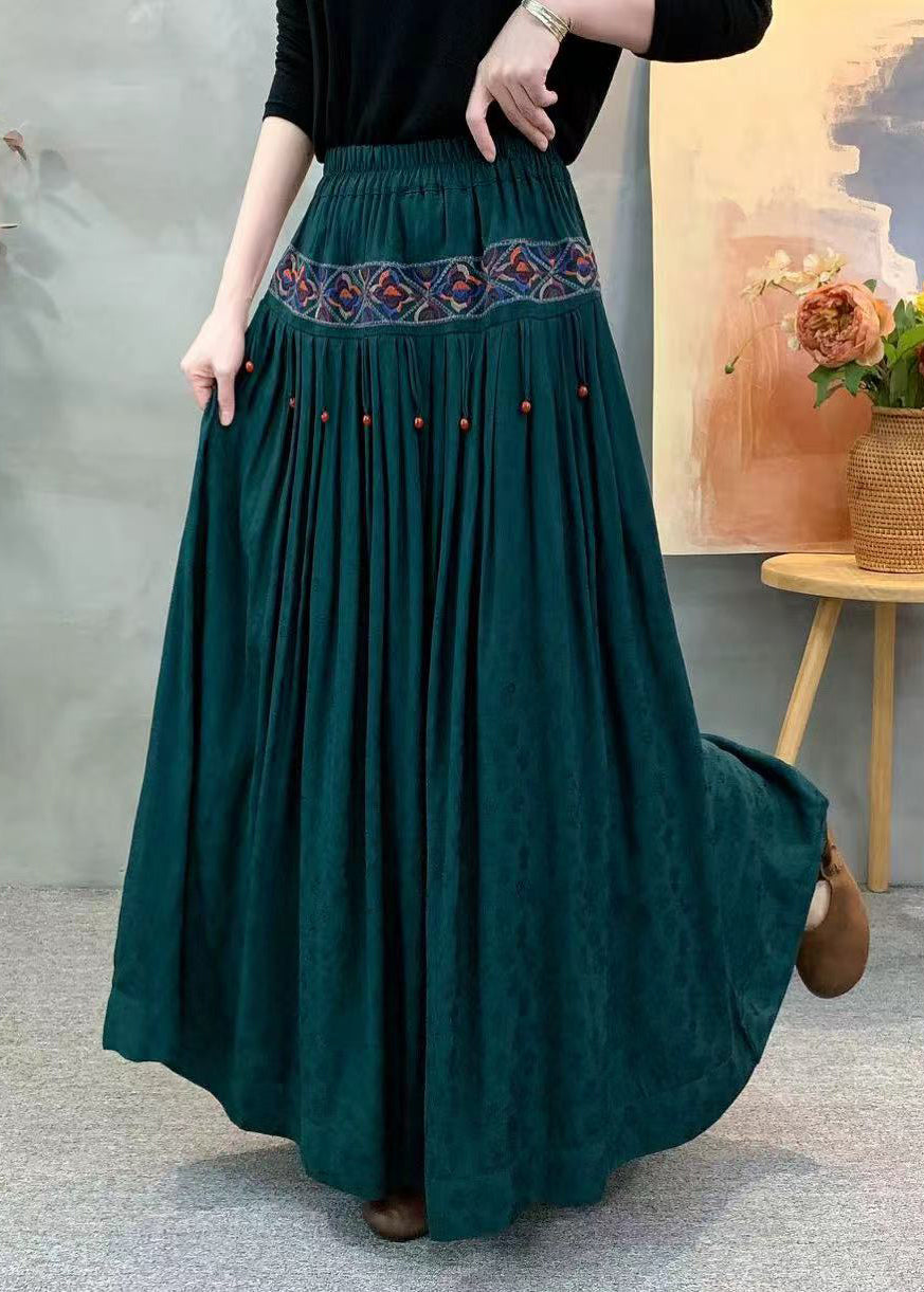 Vintage Red Embroidered Wrinkled Pockets Jacquard Silk Skirt Fall