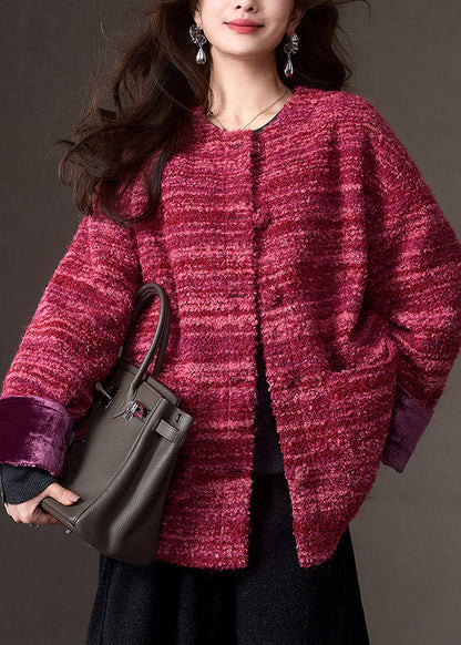 Vintage Red Patchwork Button Cashmere Down Coats Winter