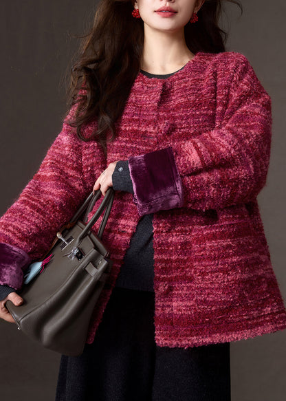 Vintage Red Patchwork Button Cashmere Down Coats Winter