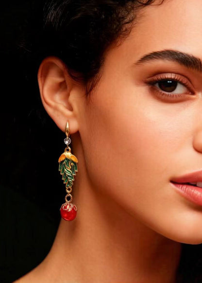 Vintage Red Pearl Cloisonne Gilding Drop Earrings