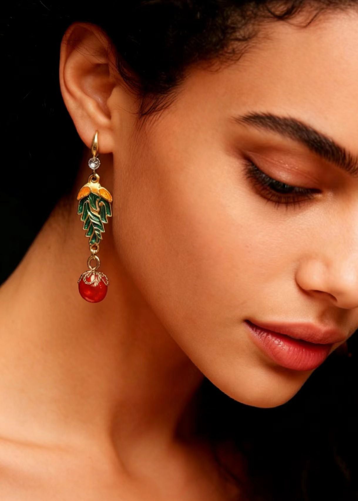 Vintage Red Pearl Cloisonne Gilding Drop Earrings