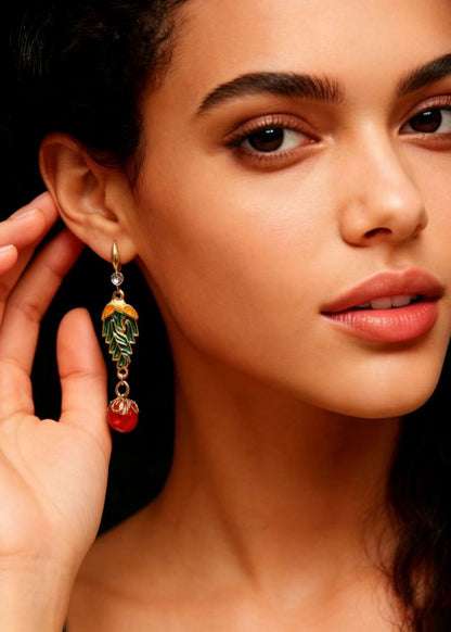 Vintage Red Pearl Cloisonne Gilding Drop Earrings