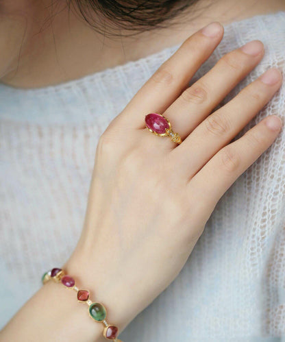 Vintage Red Sterling Silver Overgild Zircon Gem Stone Rings