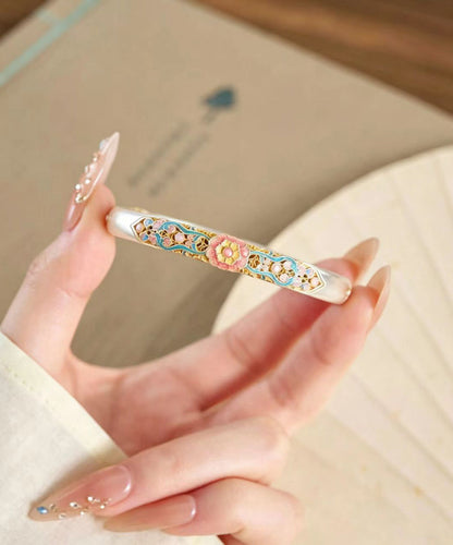 Vintage Silk Copper Enamel Cut Out Floral Cuff