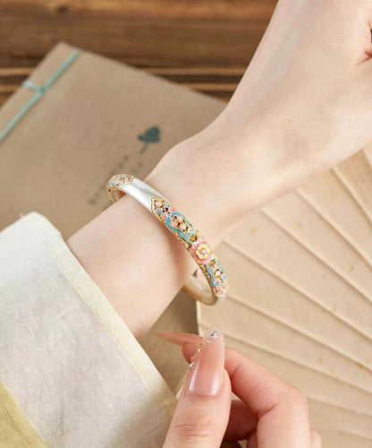 Vintage Silk Copper Enamel Cut Out Floral Cuff