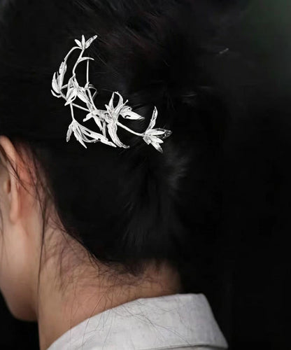Vintage Silk Cut Out Bamboo Leaf U-Shaped Hairpin