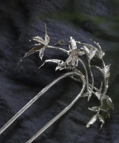 Vintage Silk Cut Out Bamboo Leaf U-Shaped Hairpin