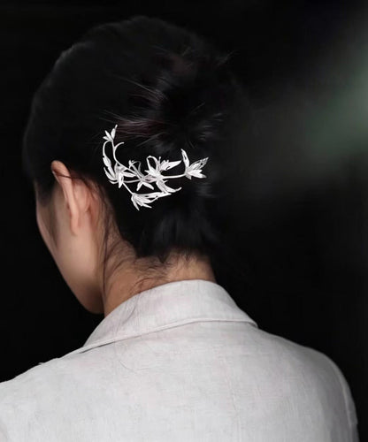 Vintage Silk Cut Out Bamboo Leaf U-Shaped Hairpin