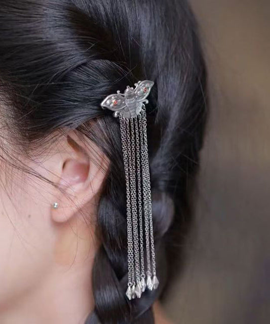 Vintage Silk Sterling Silver Butterfly Tassel Hairpin