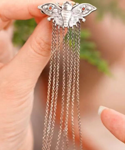 Vintage Silk Sterling Silver Butterfly Tassel Hairpin
