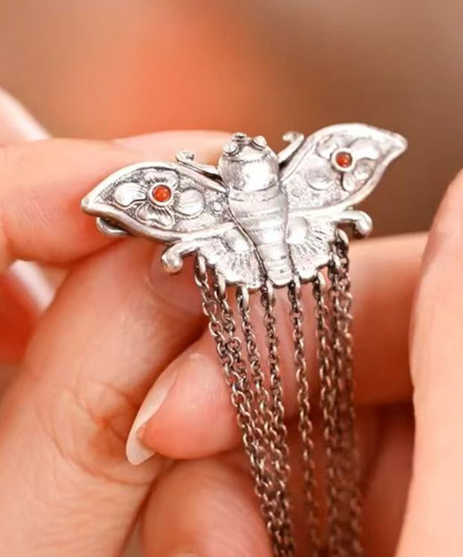 Vintage Silk Sterling Silver Butterfly Tassel Hairpin
