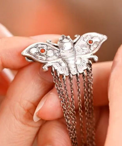 Vintage Silk Sterling Silver Butterfly Tassel Hairpin