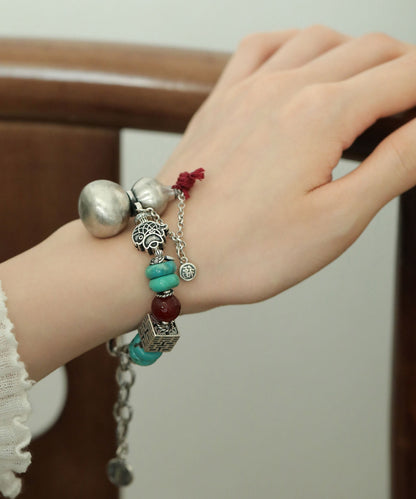 Vintage Silk Sterling Silver Calabash Turquoise Charm Bracelet