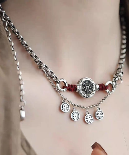 Vintage Silk Sterling Silver Peace And Joy Lariat Necklace