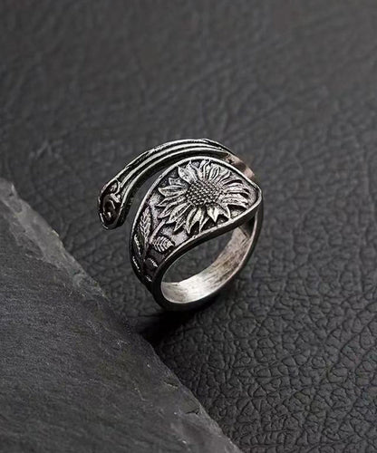 Vintage Silk Sterling Silver Sunflower Open Rings