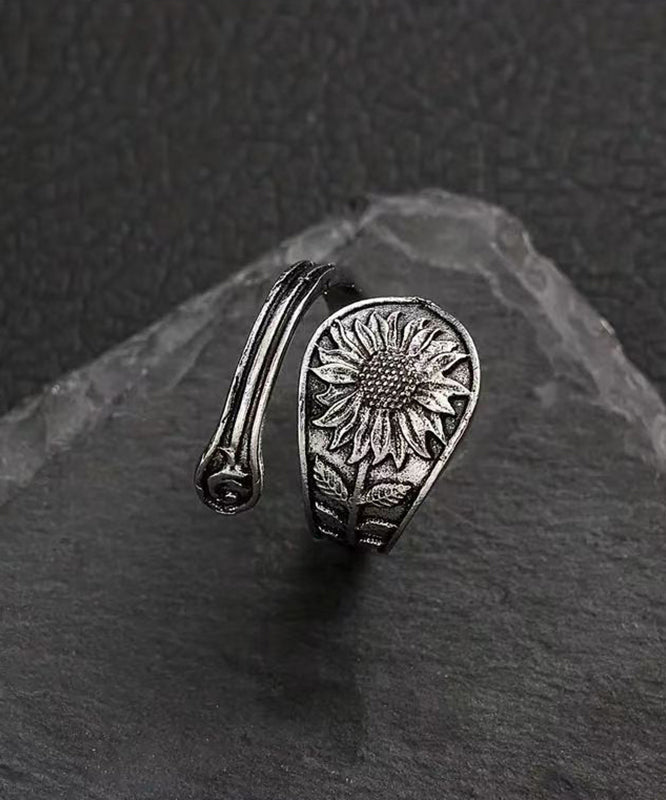 Vintage Silk Sterling Silver Sunflower Open Rings