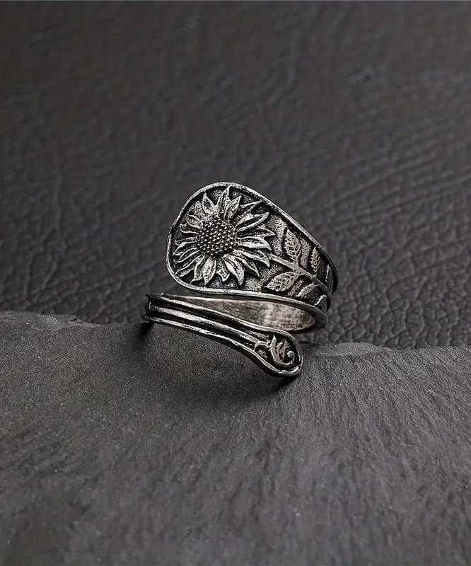 Vintage Silk Sterling Silver Sunflower Open Rings