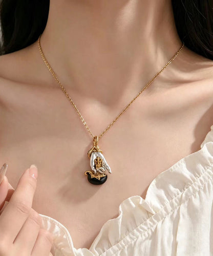 Vintage Silver-Plated Gold-Plated Copper Buddha Hand Pendant Necklace